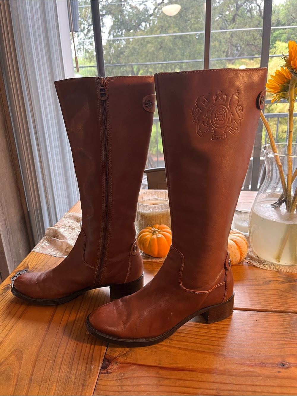 Etienne Aigner Cognac leather knee high equestrian-style riding boots